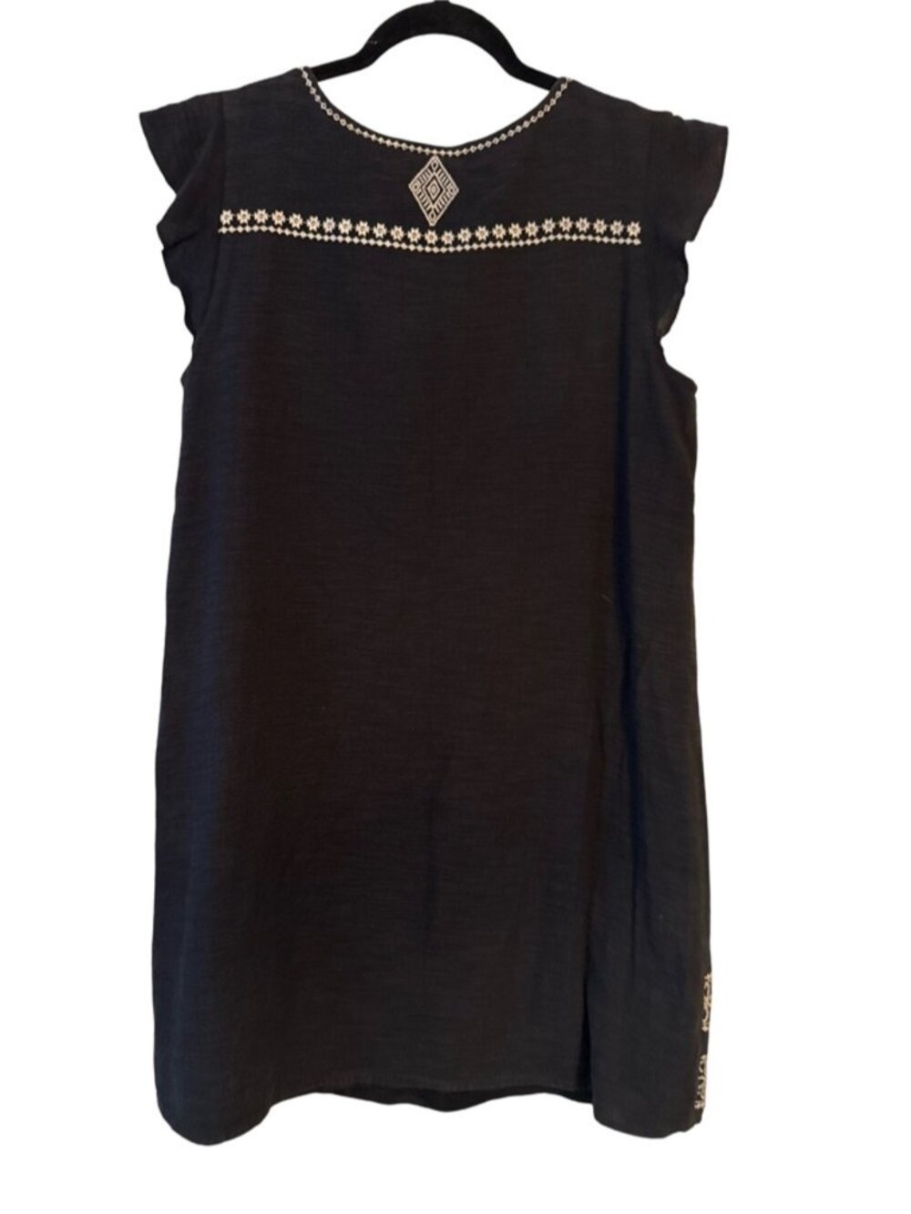 Black Dress with White Embroidered Trim - Picture 2 of 4